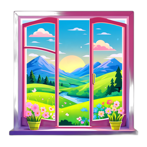 Fereastră deschisă cu peisaj de primăvară