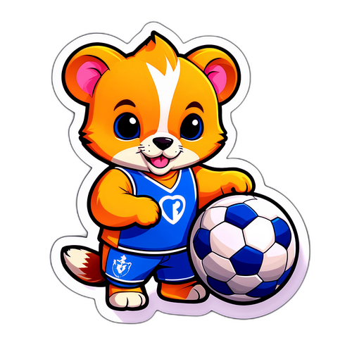 Espanyol logóval rendelkező aranyos állatka focilabdával