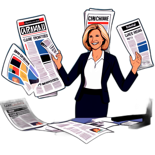 Speelse Afbeelding van Claire Chazal in een Nieuws Studio