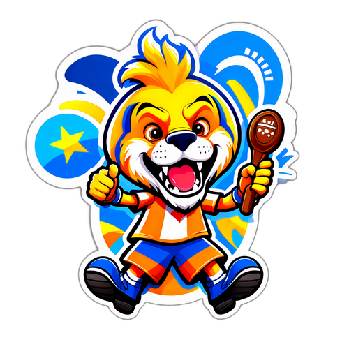 Sticker af Pafos FC's maskot i farverig stadionatmosfære