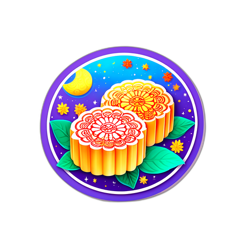 Sticker với hình ảnh bánh trung thu và Tết Trung Thu vào tháng 8