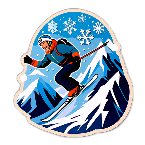 Autocollant de Luc Alphand en ski sur une montagne