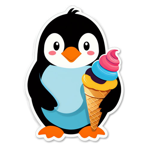 拿着冰淇淋的企鹅贴纸