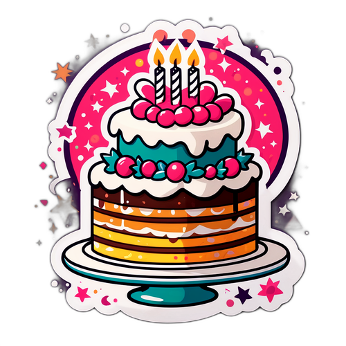En modern klistermärke design av en vacker tårta för en festlig firande