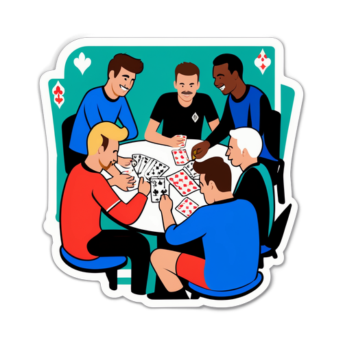 Humorystyczny naklejka z piłkarzami grającymi w karty