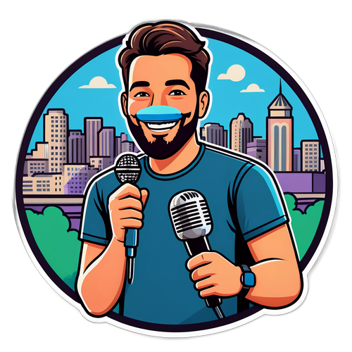 Illustrasjon av Gregory Bovino med mikrofon