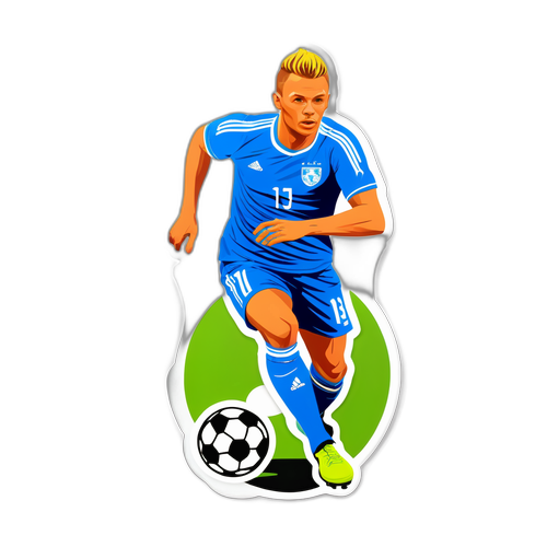 Personlig klistremerke av Jo Inge Berget som dribler en fotball