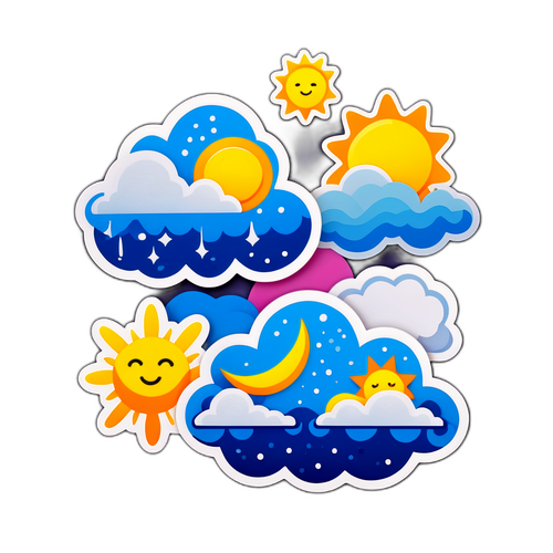 Stiker Tema Cuaca Berwarna-warni dan Ceria