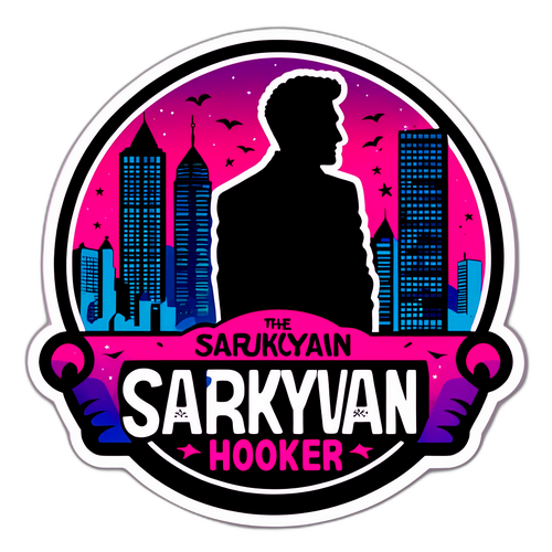 Стикер с силуэтом мужчины в стиле хукера и ярким текстом 'Tsarukyan Hooker'