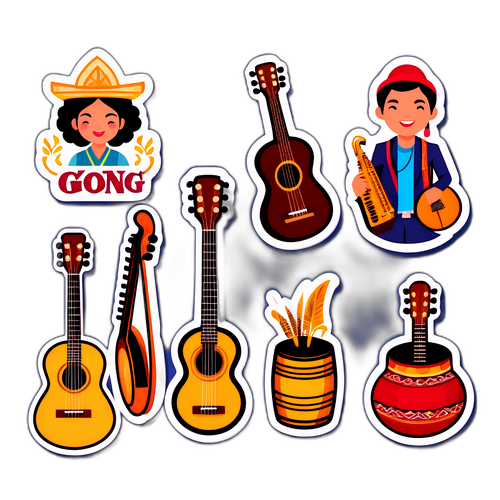 สติกเกอร์ดนตรีประเทศอเมริกา featuringอุปกรณ์ดนตรีไทย