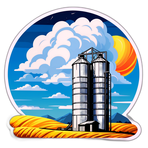 Umgestürzter Getreidesilo mit dramatischem Himmel