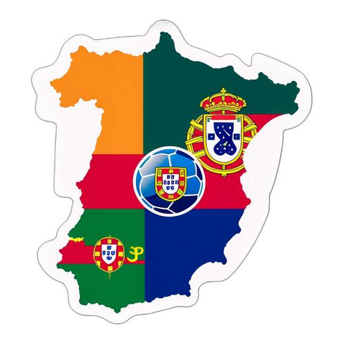 Vibrant klistermärke med Portugal-karta och fotbollsimagery