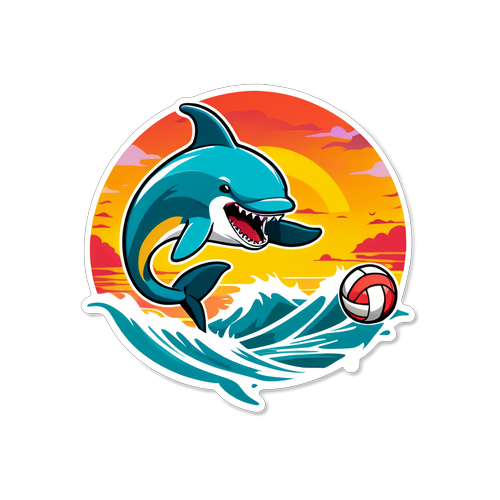 Angry Dolphin Playing Volleyball in a Sunset