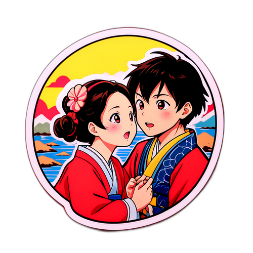 思い出深い場面を描いたハルのドラマのノスタルジックなステッカー