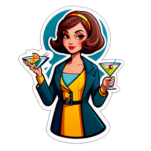 세련된 캐릭터가 마티니를 들고 있는 스티커
