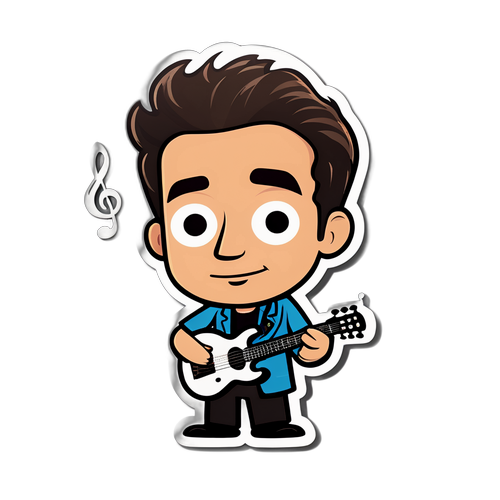 דמות מצוירת בדמות בן בן ברוך מוקפת בתווים מוסיקליים