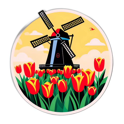 네덜란드의 풍차와 튤립 디자인 스티커
