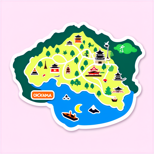岡山県の観光名所マップスタイルステッカー