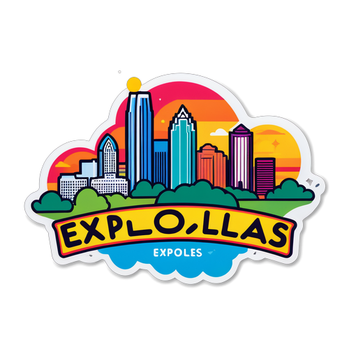 Sticker cu silueta orașului Dallas pe un fundal colorat