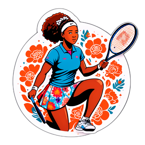 Ilustrasi Bergaya Naomi Osaka dengan Raket Tenis