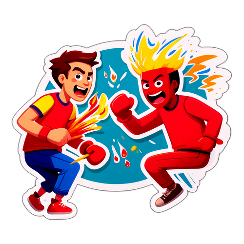 Смішний наліпка з ігровими персонажами, які залучені в веселу бійку