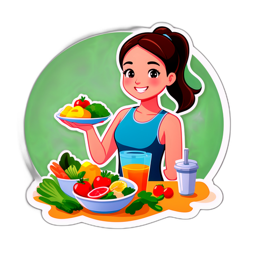健康的な食事と運動を楽しむ人々のイラスト