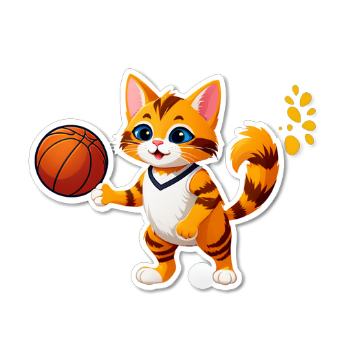 Schattige Belgische Katten Strijden in de Basketball Arena! Ontdek deze Vrolijke Sticker!