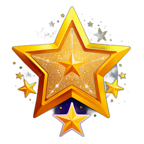 Sticker mit den Namen der Gewinner des "Sommerhaus der Stars 2025" um einen großen glitzernden goldenen Stern