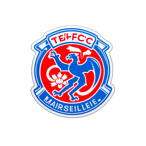 Marseille és TFC csapatlogói egy focipályán