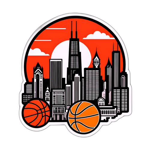 Sticker de arquitectura icónica de Chicago y baloncesto