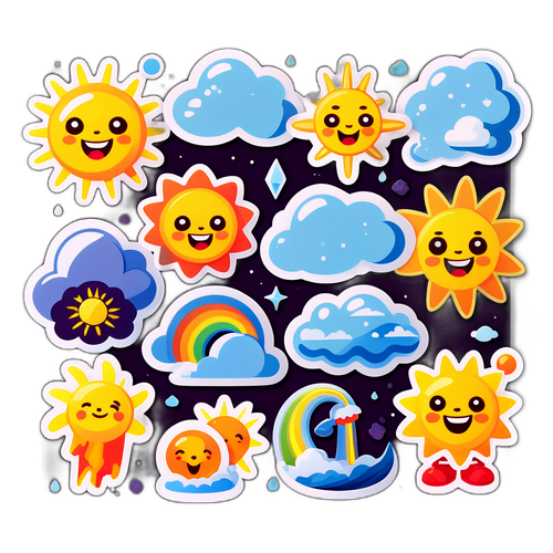 สติ๊กเกอร์ที่มีตัวละครน่ารักในสภาพอากาศต่างๆ