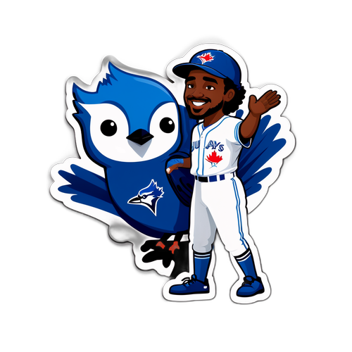 ブルージェイズの選手がファンとハイタッチするシーンをキャッチしたステッカー