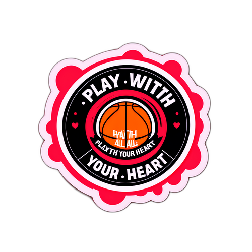 Thiết kế nhãn dán hình bóng rổ với chữ 'Chơi bằng cả trái tim'