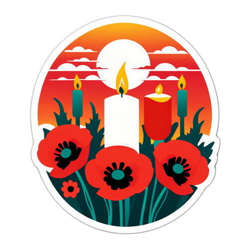 Minnebånd med valmuer og lys