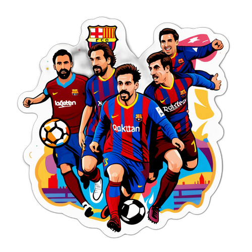 Μια διασκεδαστική αυτοκόλλητη εικονογράφηση της Βαρκελώνης με την εμβληματική αρχιτεκτονική και τους θρύλους του ποδοσφαίρου