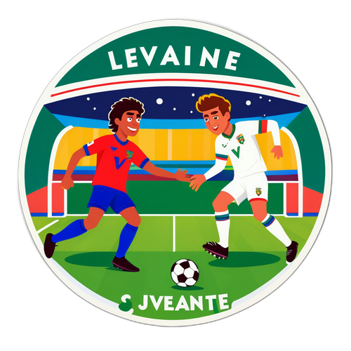 Sticker Perlawanan Bola Sepak Kartun antara Levante dan Elche