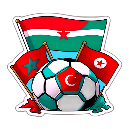 Ilustrasi Bendera Maroko dan Tunisia Bersama dengan Unsur Sepak Bola