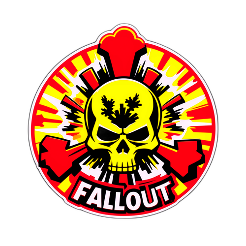 Autocollant représentant une explosion radioactive avec le mot "Fallout"