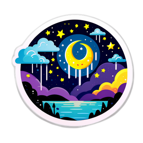 Σκηνή Πυροτεχνημάτων με Φεγγάρι σε Βροχερή Νύχτα