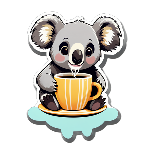 Cute Koala Enjoying Coffee