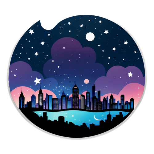梦幻城市夜景和闪烁的星空