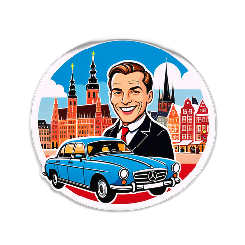 Charmanter lächelnder Jan Maybach mit Leipziger Hintergrund