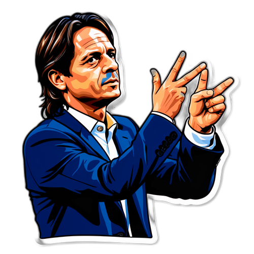 Sticker van Simone Inzaghi met zijn hand omhoog in de kleuren van Lazio Roma