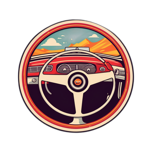 Nostalgischer Aufkleber mit einem alten Lenkrad