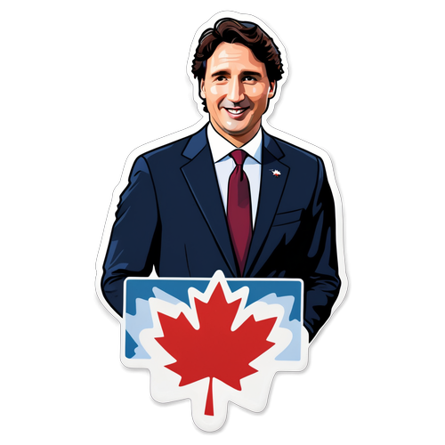 Moderne klistermærke af Justin Trudeau med canadiske symboler