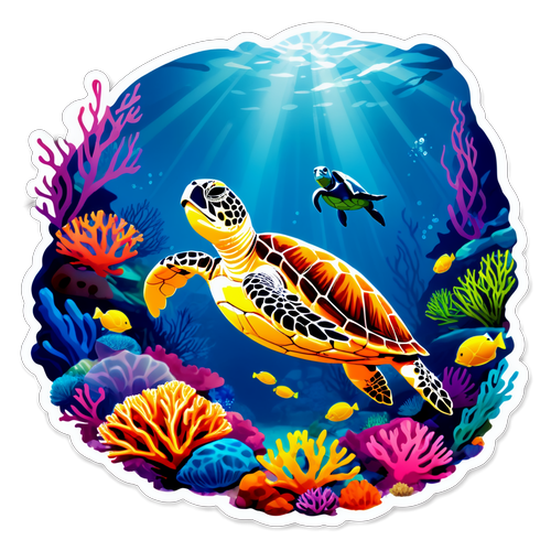 在水下世界的珊瑚花園中遇見海龜伙伴