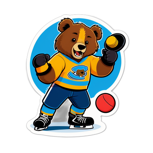 Playful Bruin Bear Juggling Hockey Pucks
