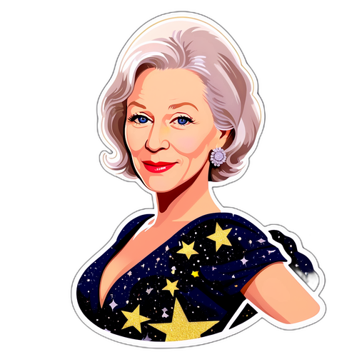 Stylischer Aufkleber mit Helen Mirren in glamourösem Outfit