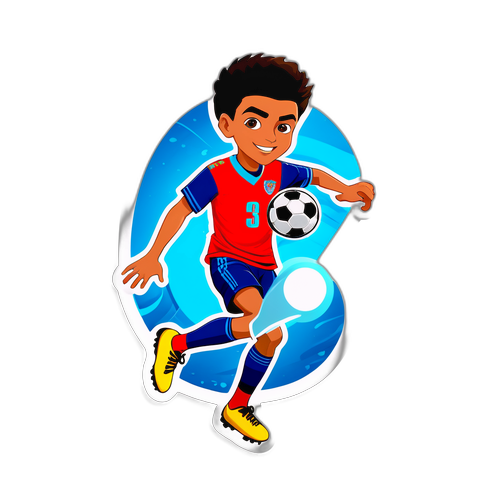 Autocollant d'un jeune footballeur en action