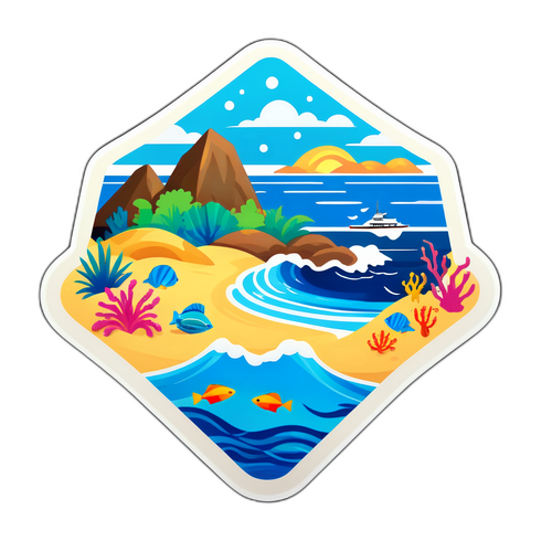 추자도의 아름다운 해변과 파란 바다 스티커 디자인